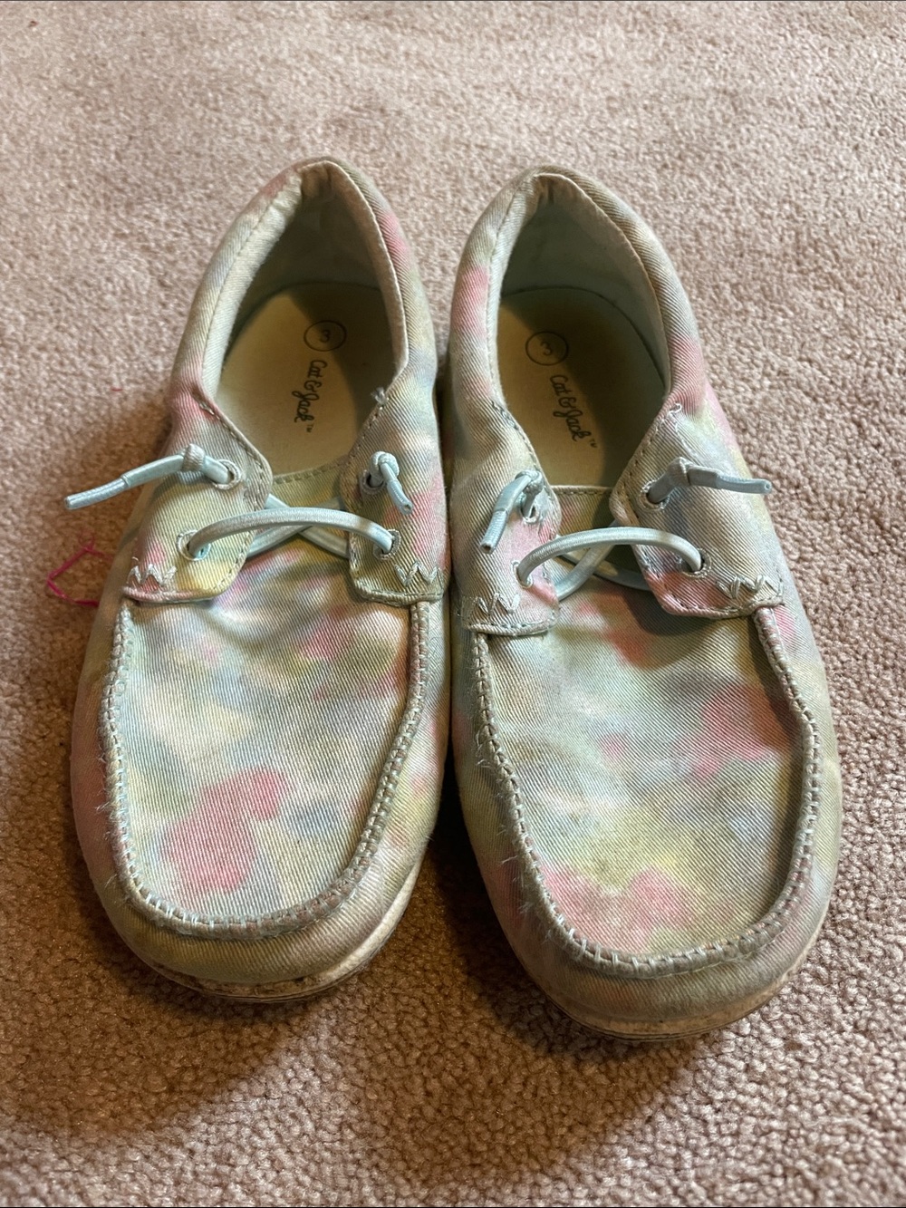 Casual Tie-Dye Canvas girl’s Boat Shoes - Pastel Pink & Yellow